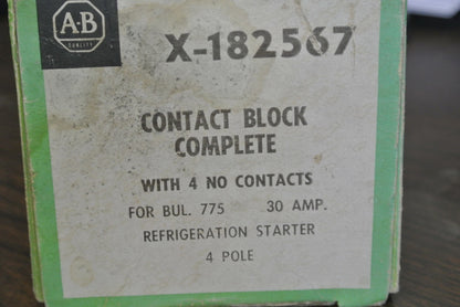 A-B X-182567 CONTACT BLOCK / 4-N.O. / 30A / 4-POLE / REFRIGERATION STARTER / NEW