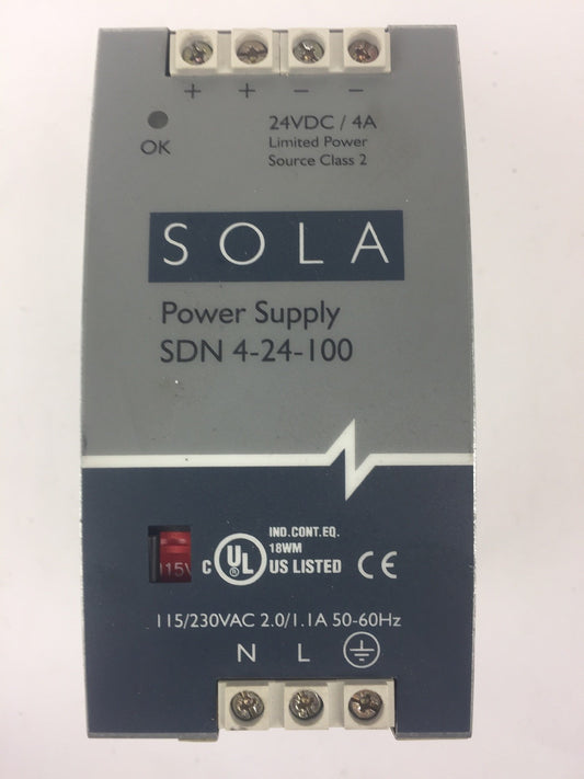 SOLA SDN 4-24-100 POWER SUPPLY 24VDC/4A 115/230VAC 2.0/1.1A 50-60HZ