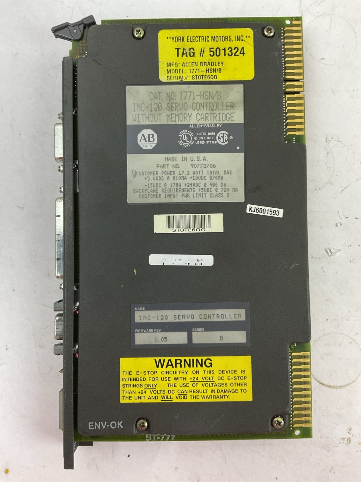 ALLEN BRADLEY 1771-HSN/B IMC-120 SERVO CONTROLLER W/O MEMORY CARTRIDGE FW REV