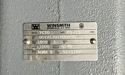 WINSMITH 7CTD WORM GEAR REDUCER 1800RPM 1000RATIO 007XCTD7X00000 .515HP