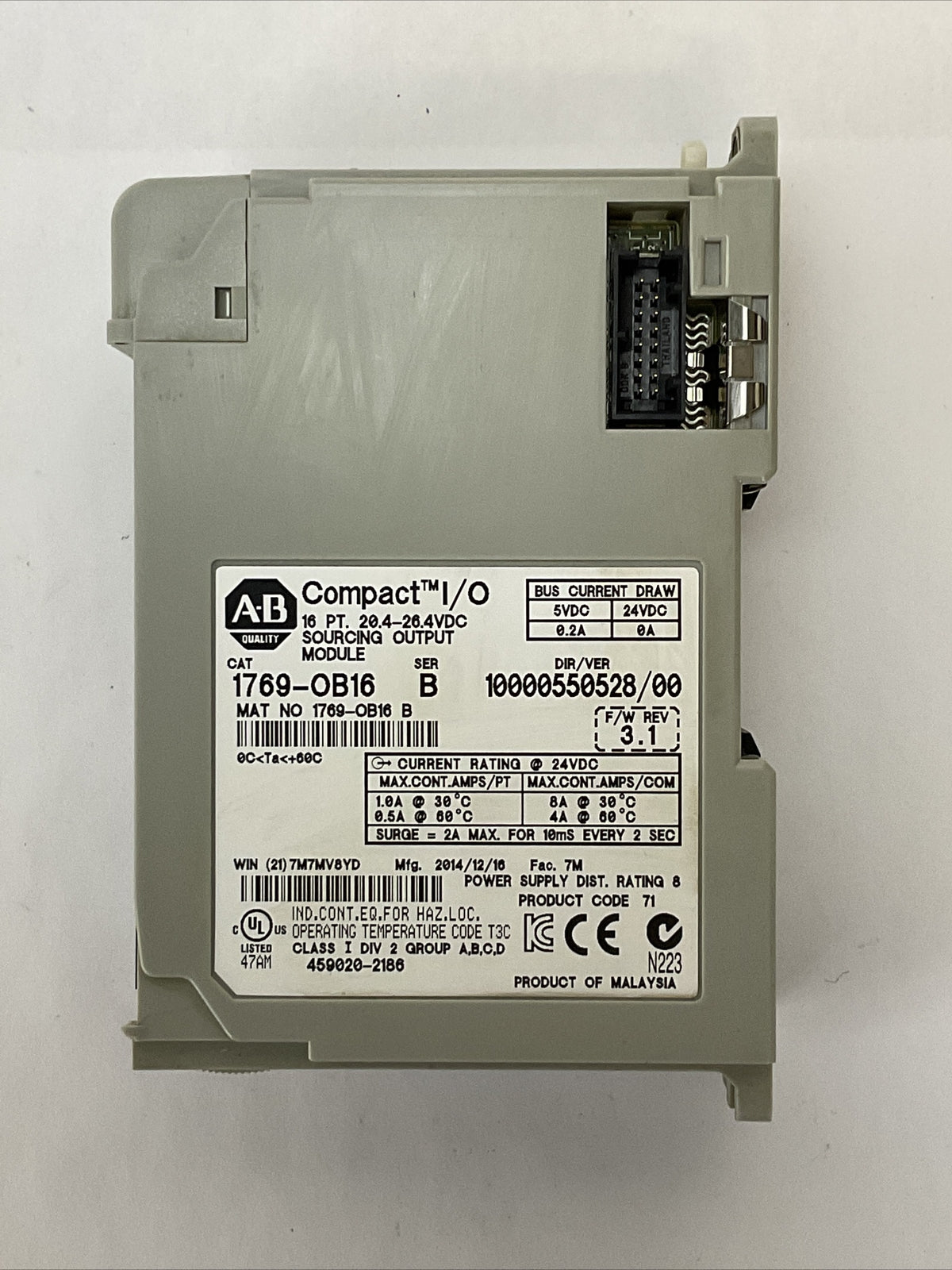ALLEN BRADLEY 1769-OB16 SER B F/W REV 3.1 DIR/VER 10000550528/00 16PT COMPACT