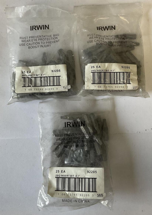 IRWIN 2SQ INSERT BIT x 1" BAG OF 25EA.  ****LOTOF3***
