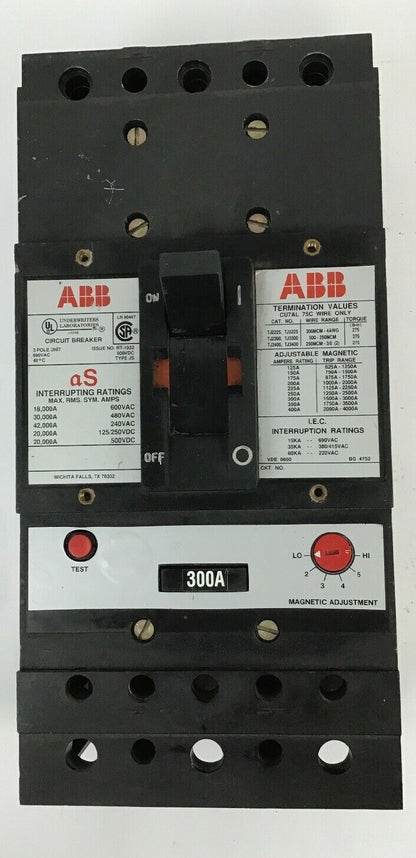 ABB UXAB 718530 R 999 300AMP CIRCUIT BREAKER  TYPE JS 500VDC/480VAC