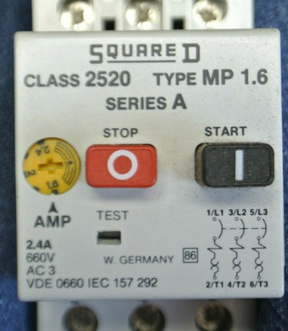 SQUARE D 2520 MP 1.6 MOTOR PROTECTIVE SWITCH / 1.6 - 2.4A / NEW SURPLUS