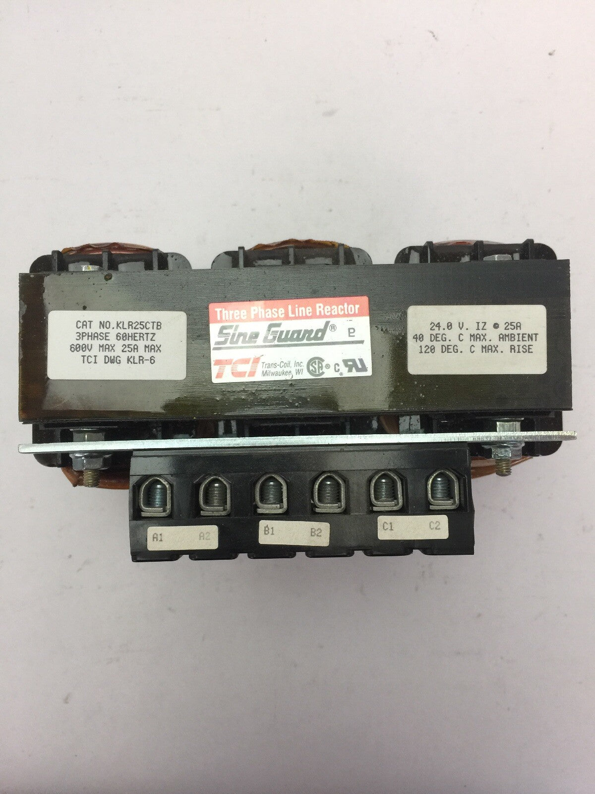 TCI KLR25CTB 3 PHASE LINE REACTOR SLINE GUARD 600V 60HZ 25A
