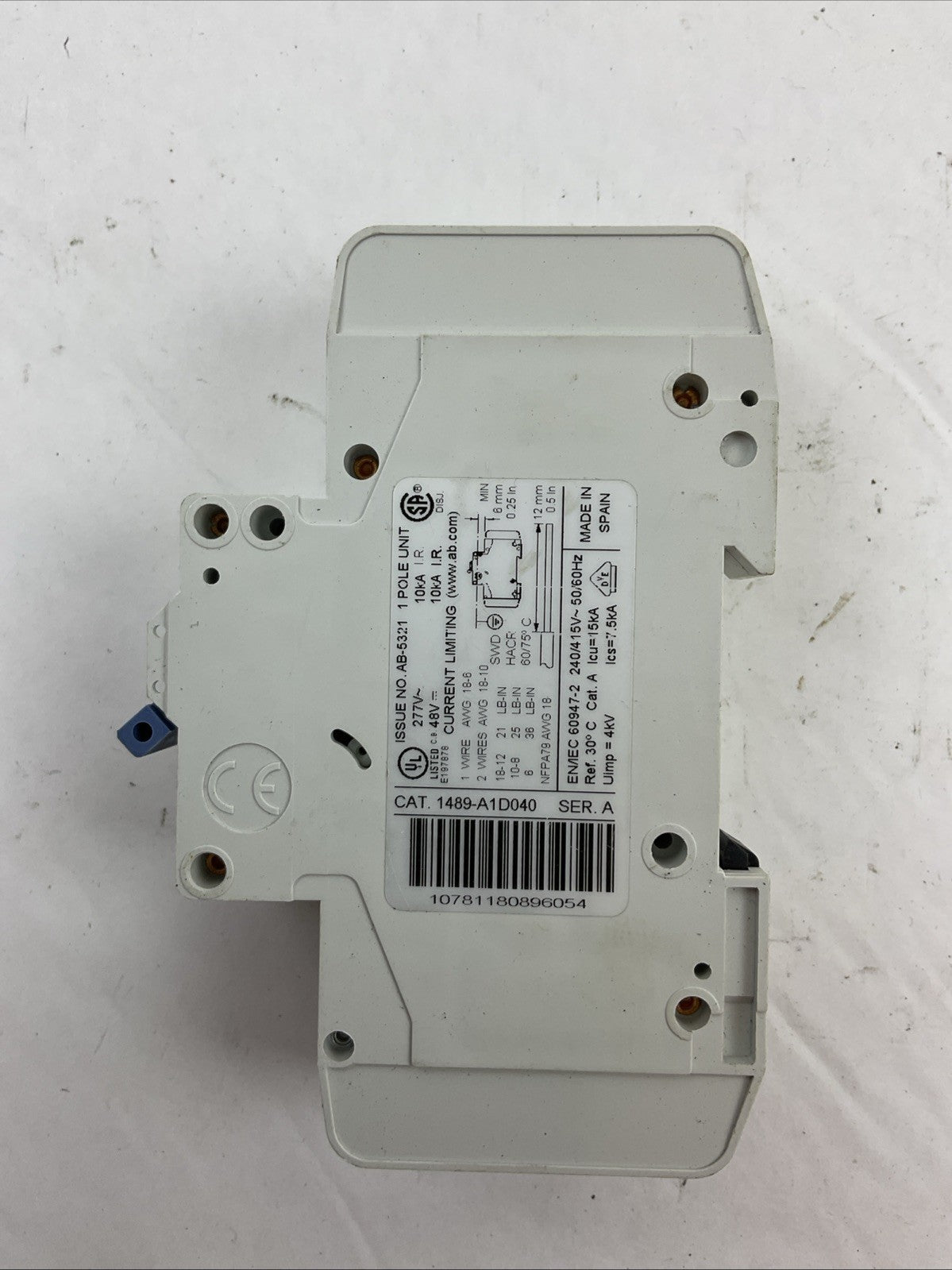 ALLEN BRADLEY 1489-A1D040 SER A CIRCUIT BREAKER 277VAC 48VDC 4AMP (LOT OF 3)