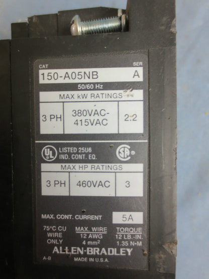 ALLEN-BRADLEY 150-A05NB SMART MOTOR CONTROLLER SMC-2 Ser. A