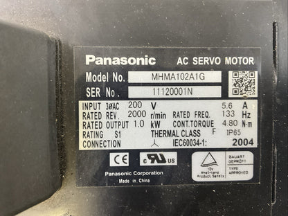 PANASONIC AC SERVO MOTOR MHMA102A1G REV 2000 R/MIN INPUT 200VAC OUTPUT 1.0 kW