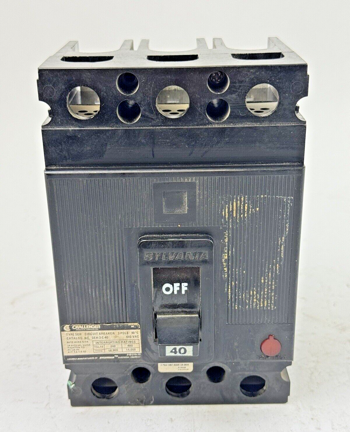 SYLVANIA / CHALLENGER - SEH-3-C-40 - CIRCUIT BREAKER - 40 A, 480 VAC, 3 POLE