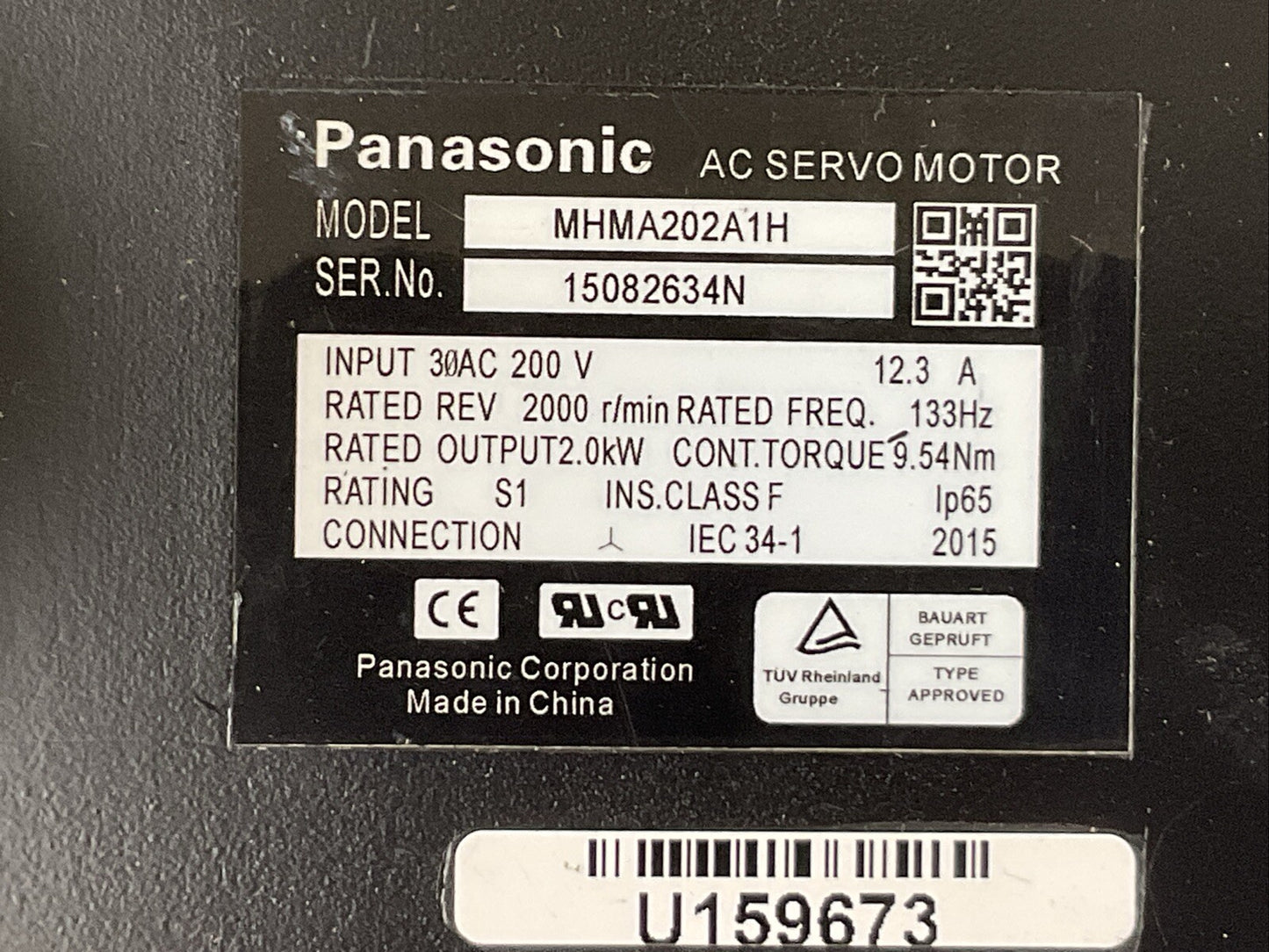 PANASONIC MHMA202A1H AC SERVO MOTOR REV 2000 R/MIN