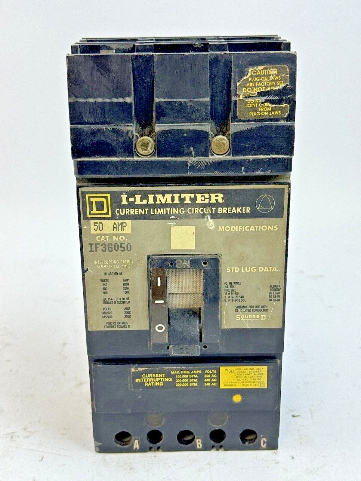 SQUARE D - IF36050 - I-LIMITER CIRCUIT BREAKER - 50 AMP, 3 POLE, 600 VAC