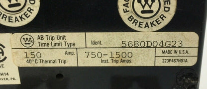 WESTINGHOUSE 5680D04G23 TRIP UNIT 150A 3POLE MAG TRIP ADJ 750-1500A
