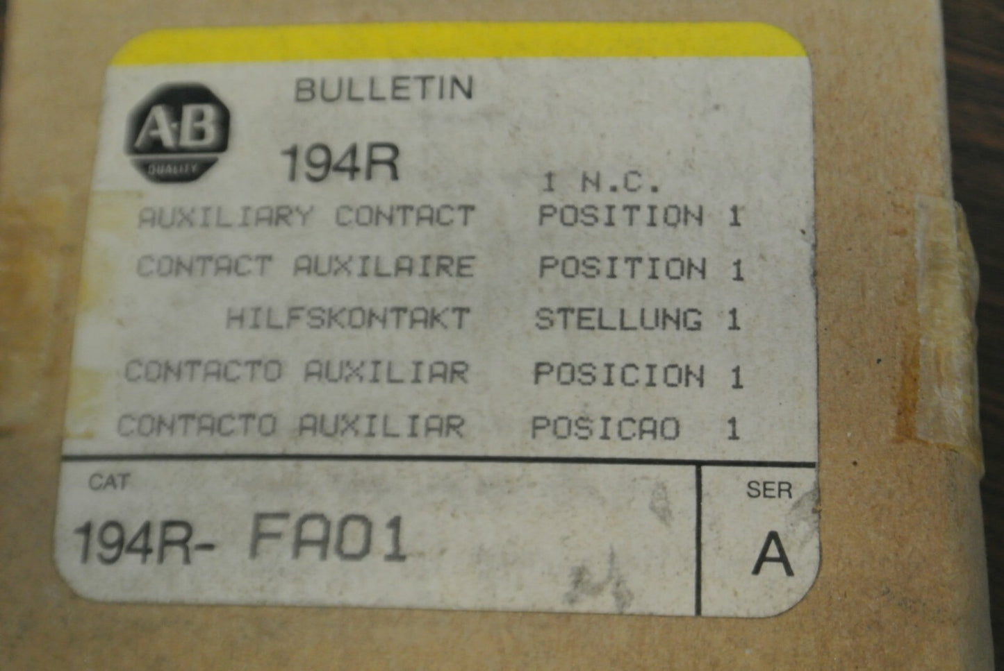 ALLEN-BRADLEY 194R-FA01 / AUXILIARY CONTACT / 1 N.C. / NEW SURPLUS