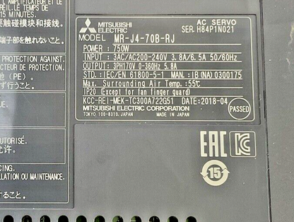MITSUBISHI MR-J4-70B-RJ SERVO DRIVE MODULE 750W 240VAC 8/6.5A 50/60HZ