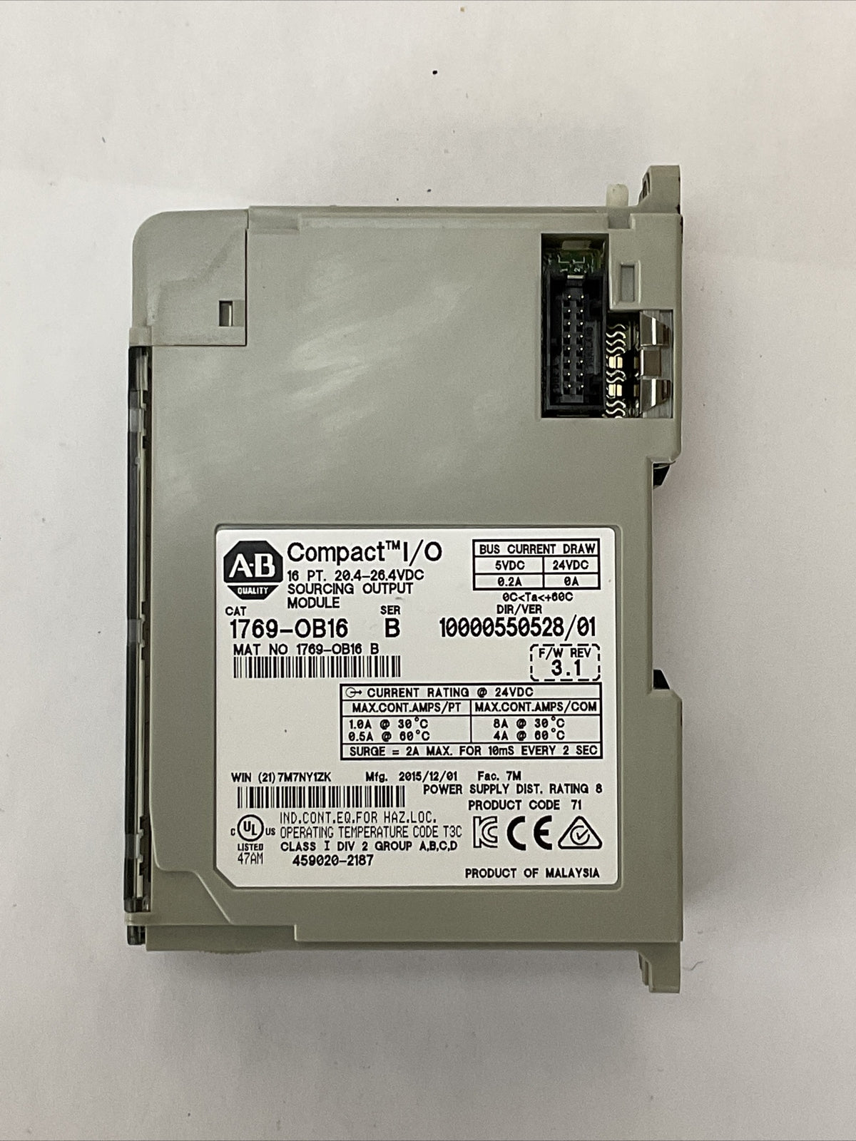 ALLEN BRADLEY 1769-OB16 SER B F/W REV 3.1 DIR/VER 10000550528/01 16PT COMPACT
