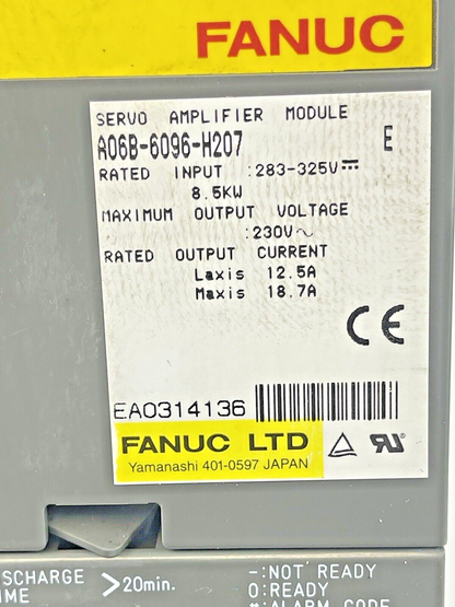 FANUC - A06B-6096-H207 SER. E - SERVO AMPLIFIER MODULE - 283-325V, 8.5kW, 12.5 A