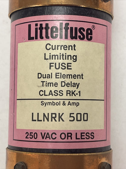 LITTELFUSE LLNRK 500 CURRENT LIMITING FUSE DUAL ELEMENT TIME DELAY 500AMP 250VAC