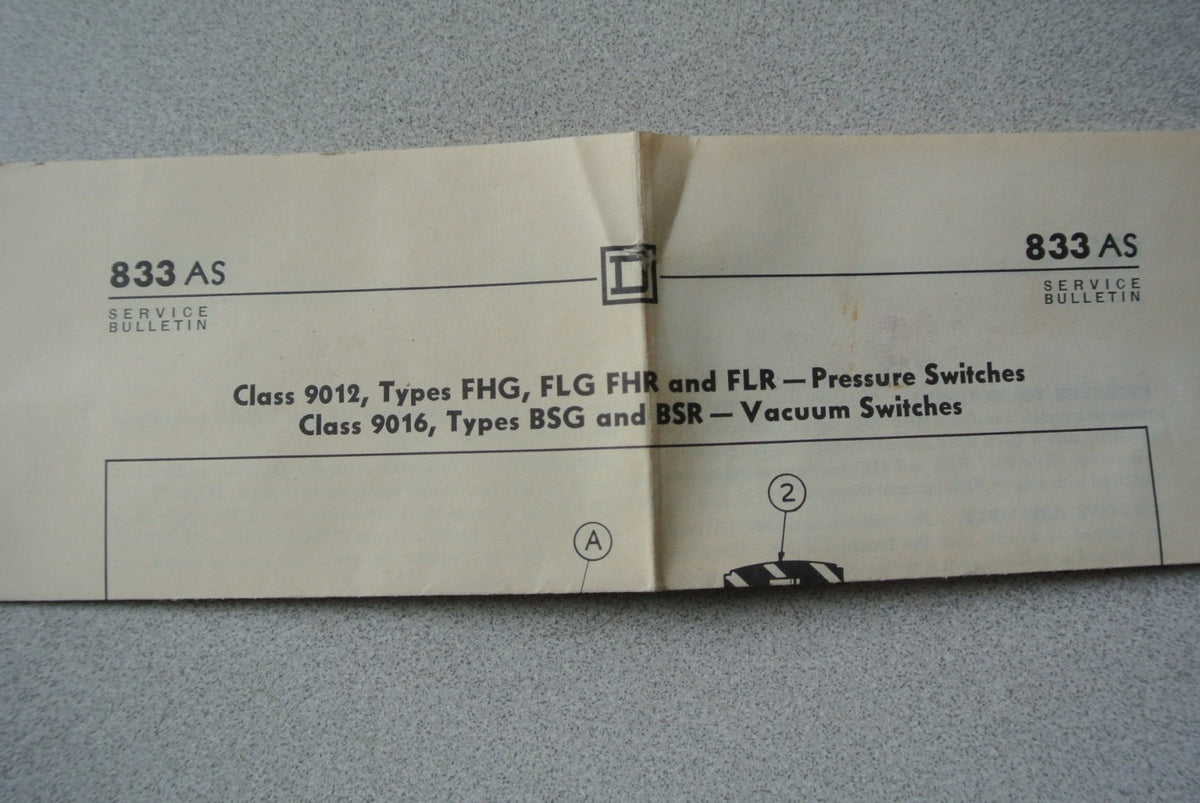 SQUARE D 9016 BSG-1 VACUUM SWITCH - OPEN - 20", CLOSE 14" - NEW SURPLUS
