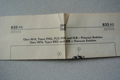 SQUARE D 9016 BSG-1 VACUUM SWITCH - OPEN - 20", CLOSE 14" - NEW SURPLUS