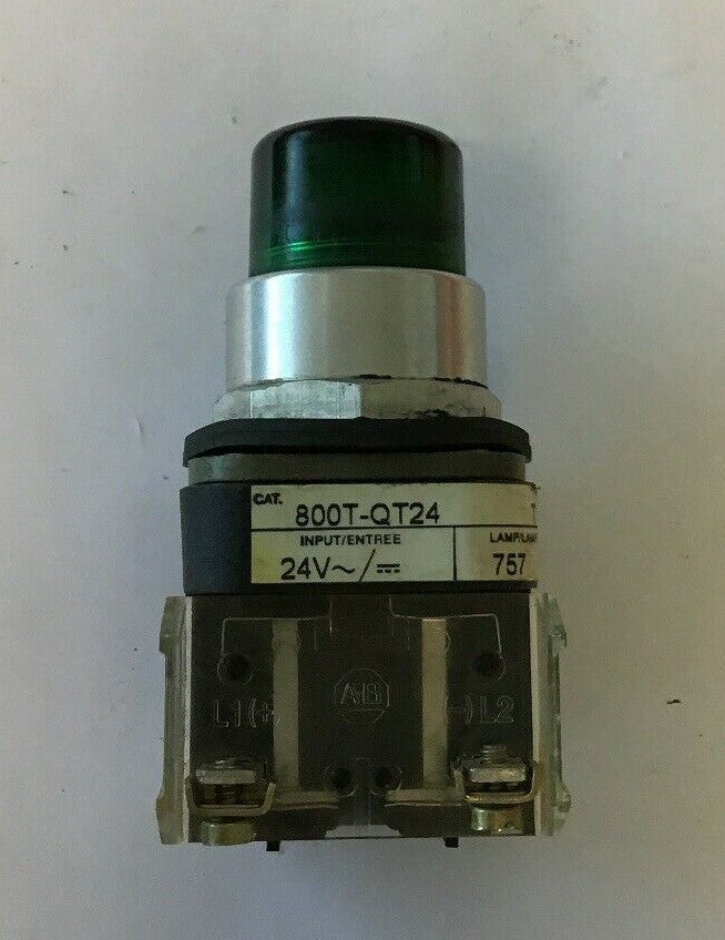 ALLEN-BRADLEY 800T-QT24  SER. T GREEN PUSHBUTTON SWITCH 24VAC/DC #757 LAMP