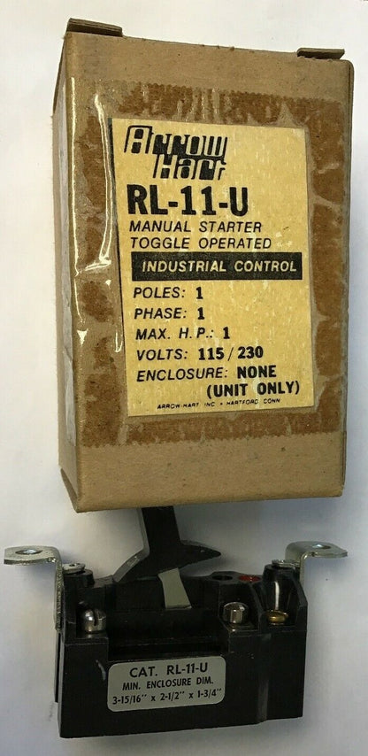 ARROW HART RL-11-U MAUAL STARTER TOGGLE OPERATED INDUSTRIAL CONTROL 115/230V