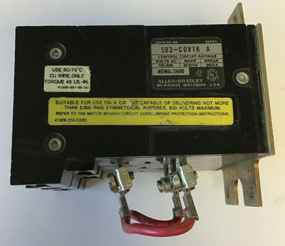 ALLEN BRADLEY 593-COV16 SERIES A OVERLOAD RELAY 120-600VAC NEMA B600