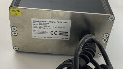 ATLAS COPCO 8432083094 MICROTORQUE AC ADAPTER PS36-150 240VAC 185VA 50-60HZ