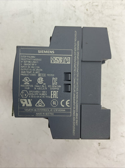 SIEMENS 1P 6EP1961-2BA11 SITOP PSE200U SELECTIVITY MODULE OUTPUT 4xDC 24V 12A