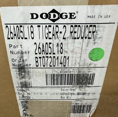 DODGE 26A05L18 TIGEAR-2 GEAR REDUCER 5:1 RATIO