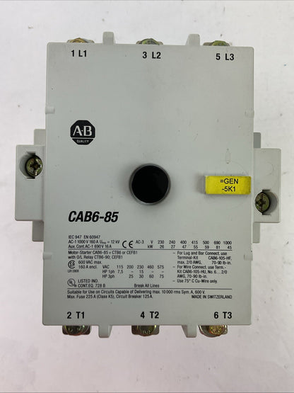 ALLEN BRADLEY CAB6-85 CONTACTOR 600VAC 160A 3PH 75HP COIL 230V 50/60HZ