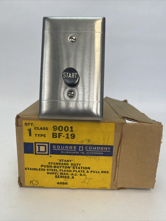 SQUARE D 9001 BF-19 START STANDARD DUTY PUSH-BUTTON STATION 600 VAC/VDC SERIES A