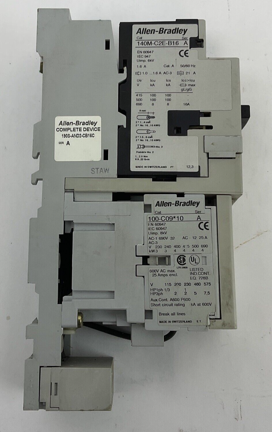 ALLEN BRADLEY 190S-AND2-CB16C COMBONATION STARTER SER.A