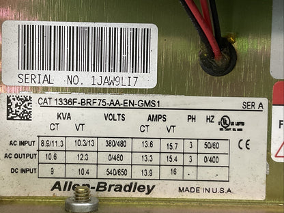 ALLEN BRADLEY 1336F-BRF75-AA-EN-GMS1 SER A 1336 PLUS II SENSORLESS VECTOR DRIVE