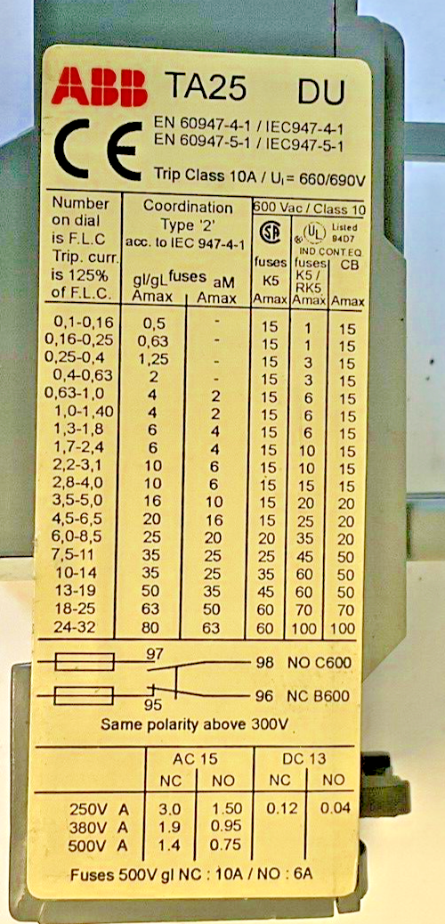ABB TA25 OVERLOAD RELAY 10A 690V
