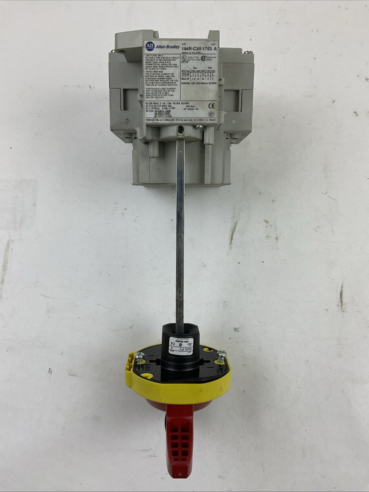 ALLEN BRADLEY 194R-C30-1753 SER A 30A 600VAC 20HP 3PH 250VDC 5HP 194R-PY SER A