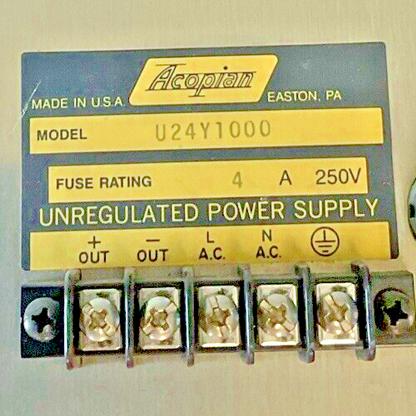 ACOPIAN U24Y1000 UNREGULATED POWER SUPPLY 250V