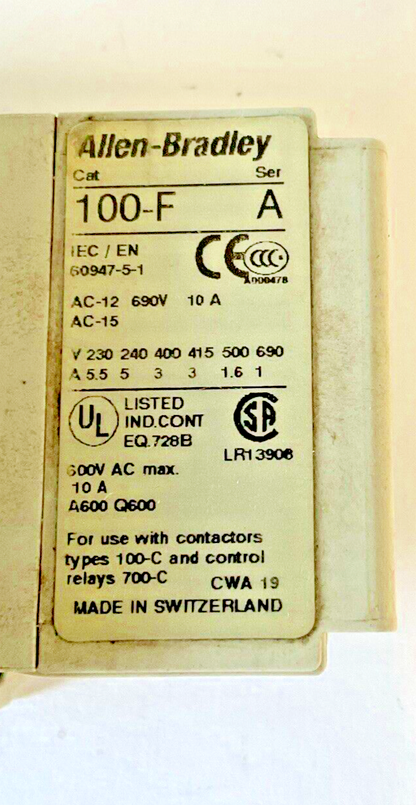 ALLEN BRADLEY 100-C09*10 CONTACTOR SER.A  W/100-F AUX CONTACT SER.A