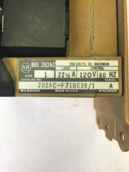 ALLEN BRADLEY 202AC-F718039/1 DC CONTACTOR 250VDC 3NO-1NC 71A86 COIL 120V 60HZ