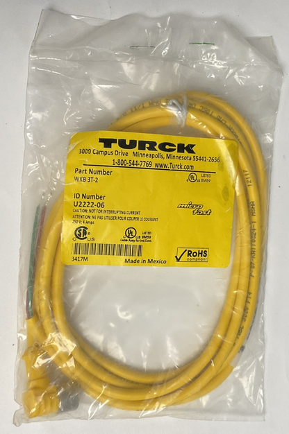 TURCK WKB 3T-2 90 DEGREE PLUG CORDSET 250V 4A
