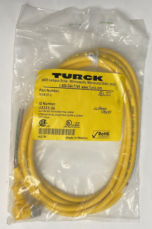 TURCK WKB 3T-2 90 DEGREE PLUG CORDSET 250V 4A