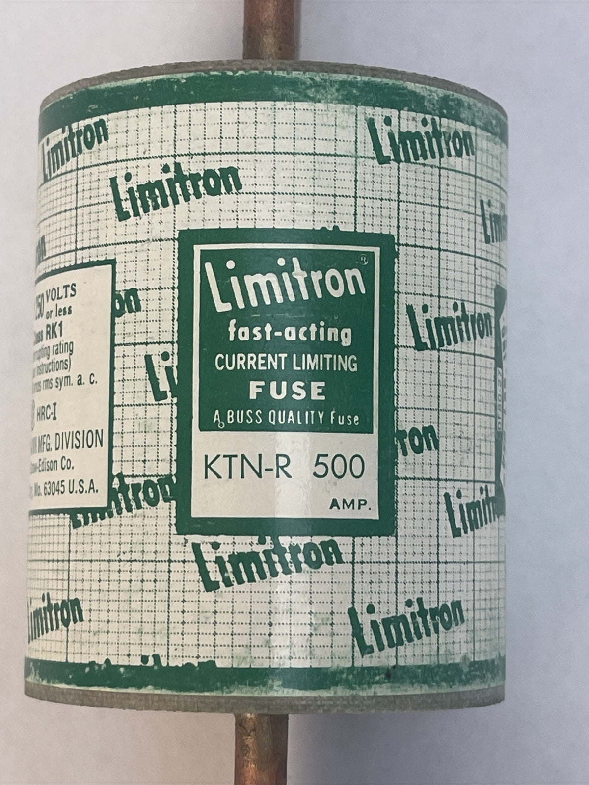 BUSS KTN-R 500 LIMTRON FAST-ACTING CURRENT LIMITING CLASS RK1 FUSE 250V 500AMP