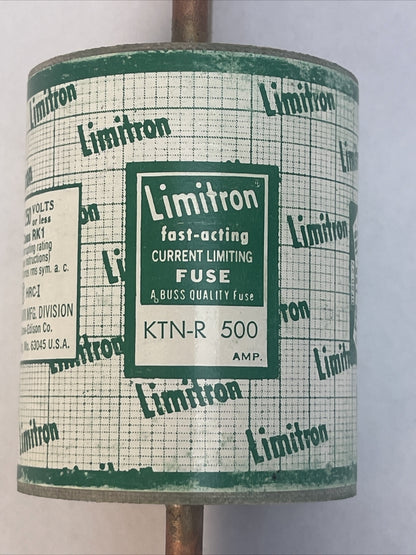 BUSS KTN-R 500 LIMTRON FAST-ACTING CURRENT LIMITING CLASS RK1 FUSE 250V 500AMP