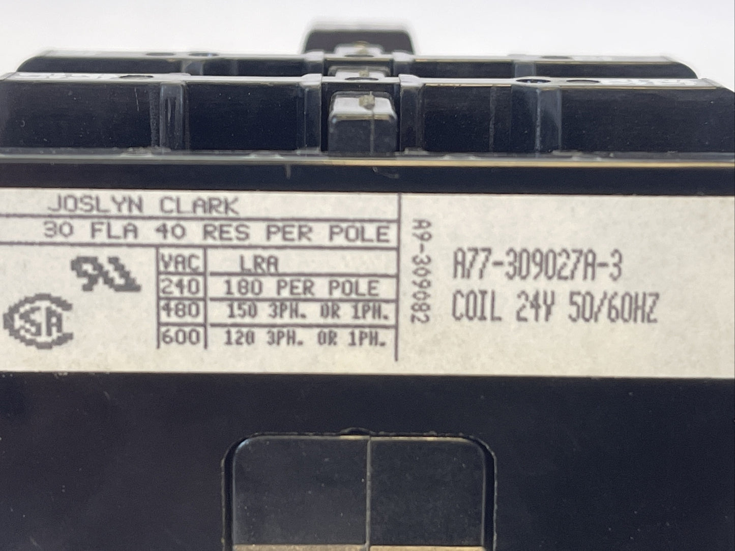 JOSLYN CLARK DP3C304-24 DEFINITE PURPOSE CONTACTOR A77-309027A-3 600VAC COIL 24V