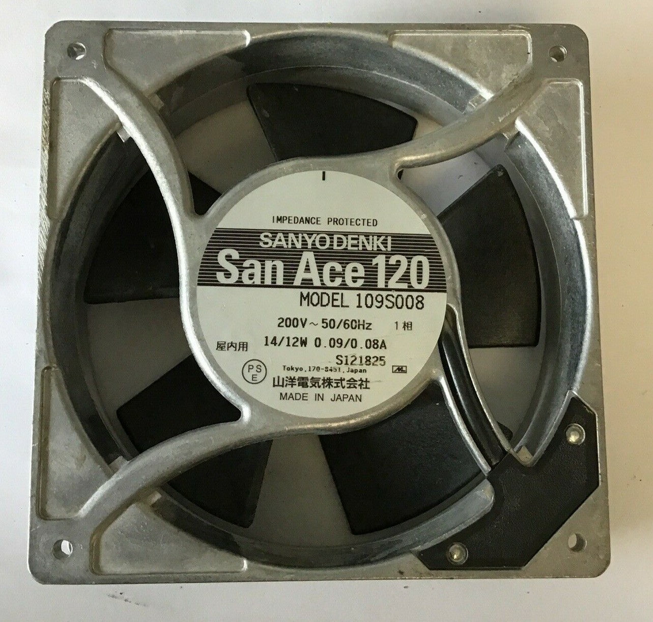 SANYO DENKI 109S008 FAN SAN ACE 120 200VAC 50/60HZ 14/12W .09/.08A