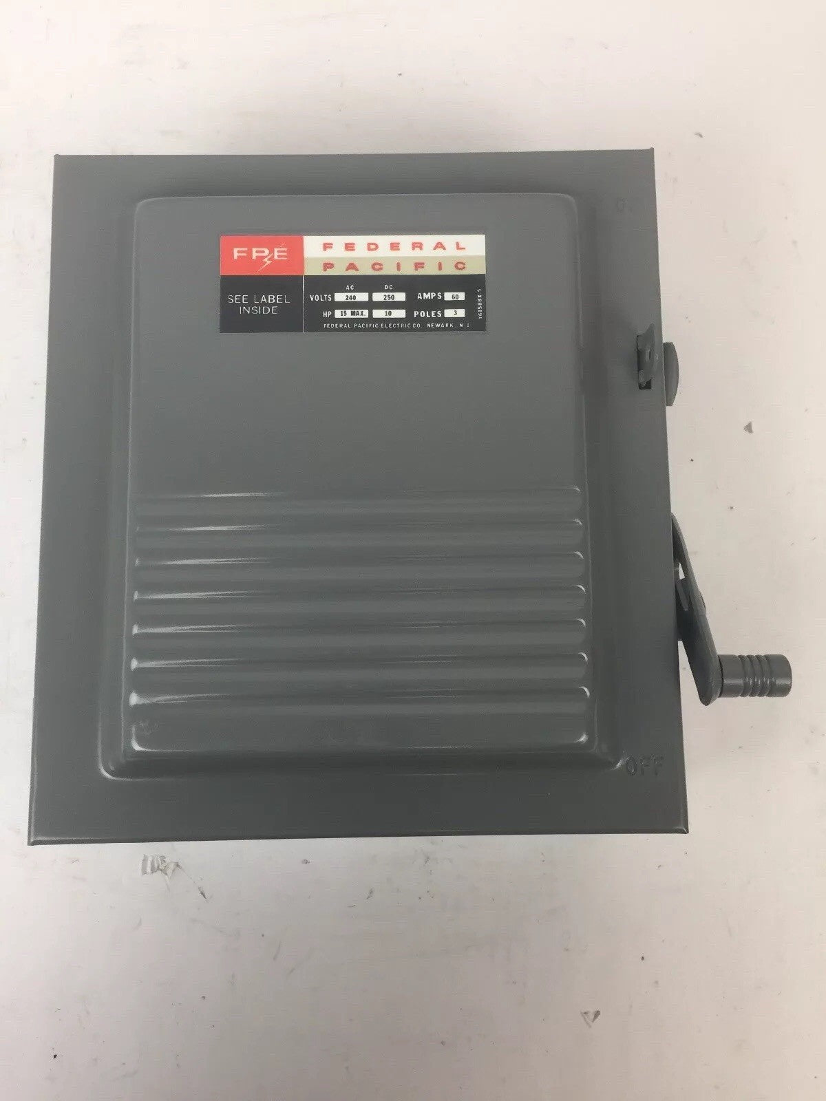 FPE 7632 TYPE LD SAFETY SWITCH 60AMP 250VDC 240VAC 3 POLE 10-15HP
