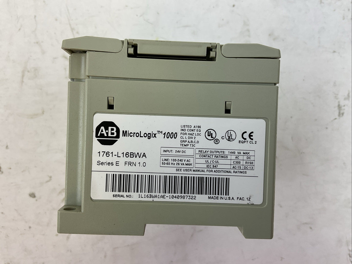 ALLEN BRADLEY 1761-L16BWA SER E FRN 1.0 MICROLOGIX 1000 CONTROLLER