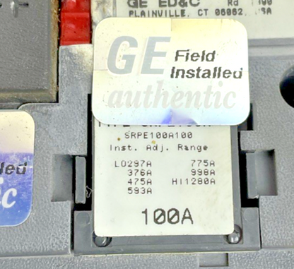 GE SELA36AT0100 CIRCUIT BREAKER 100A 600VAC 3POLE W/SRPE100A100 TRIP