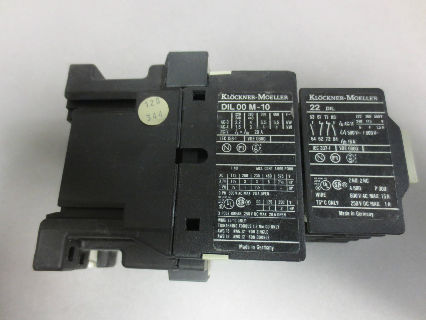 KLOCKNER-MOELLER DIL 00 M-10 & 22 DIL RELAY / CONTACTOR ASSEMBLY