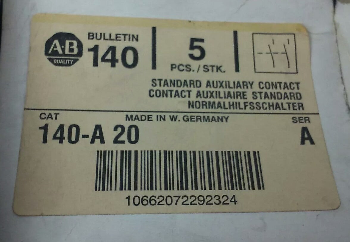 ALLEN BRADLEY, 140-A20 SER.A, AUXILIARY CONTACT, Ui:500V, 5A 600V