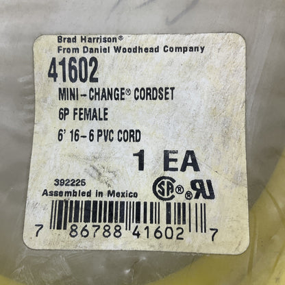 BRAD HARRISON 41602 MINI-CHANGE CORDSET 6P FEMALE 6' 16-6 PVC CORD